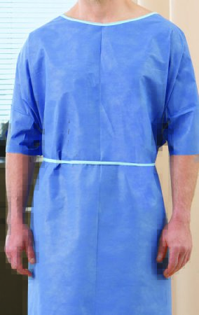 Gown Exam, Sewn Shoulders & Ties, Non-Woven Blue , 30' x 46', (White Tie), Large, Disposable (50/CS) by Graham Medical  ID 65334
